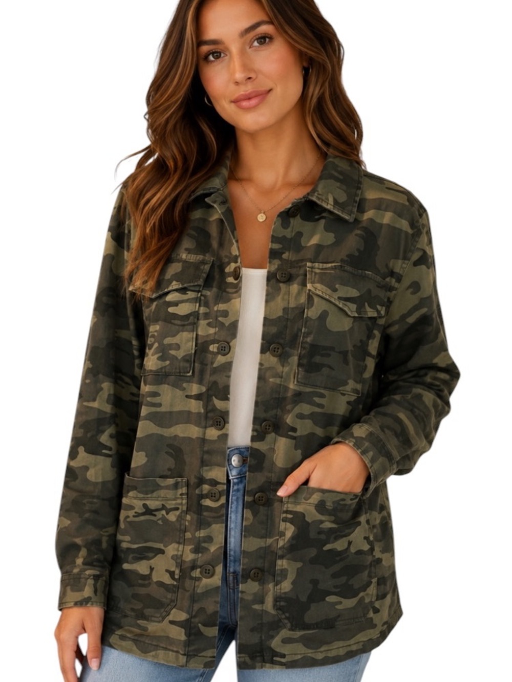 Sanctuary Women's M Camouflage Button Up Casual Utility Jacket/Shacket Pockets